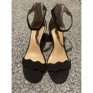I.N.C Hadwin Scallop Two-Piece Sandals, Black Suede, Women Size 8 Item#553/554